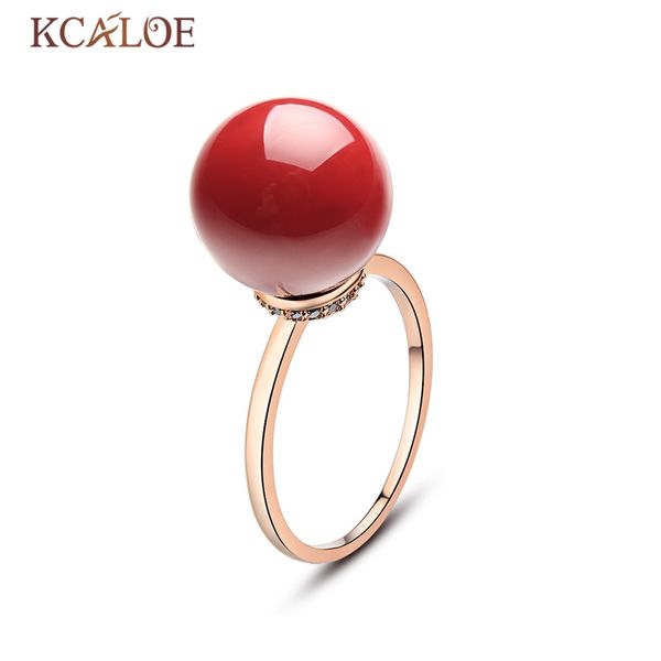 

gift classic natural stone ring silver rose gold color stone ball ring red coral cubic zirconia red artificial coral