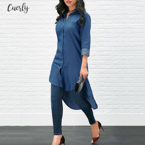 

2020b women long sleeve denim jean lapel shirt dress short midi dress plus size, Black;gray