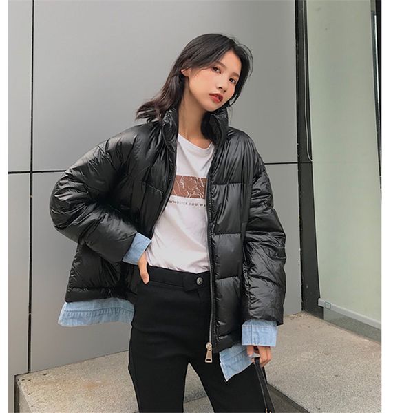 

loose basic korea popular pocket all match coat parka jacket winter warm outwear casual casaco overcoat fashion female women, Black
