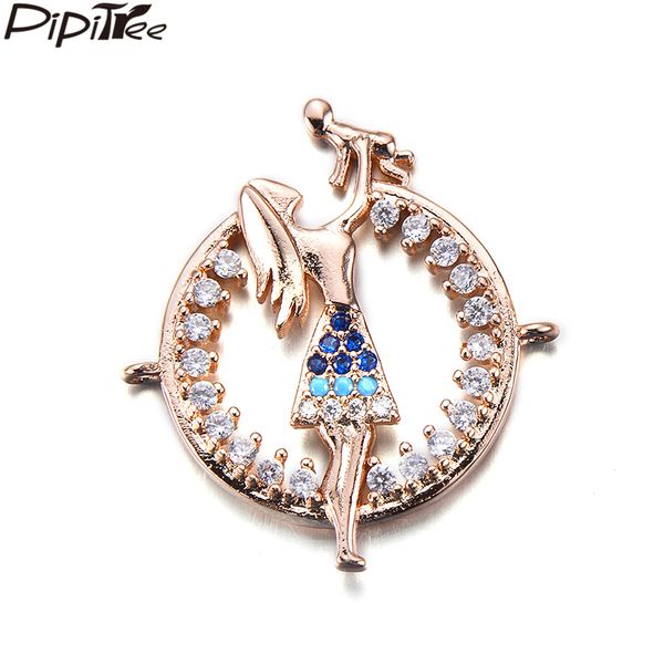 

pipitree mom and baby family figure charms connector copper micro paved cubic zirconia diy charms for bracelet jewelry making, Bronze;silver