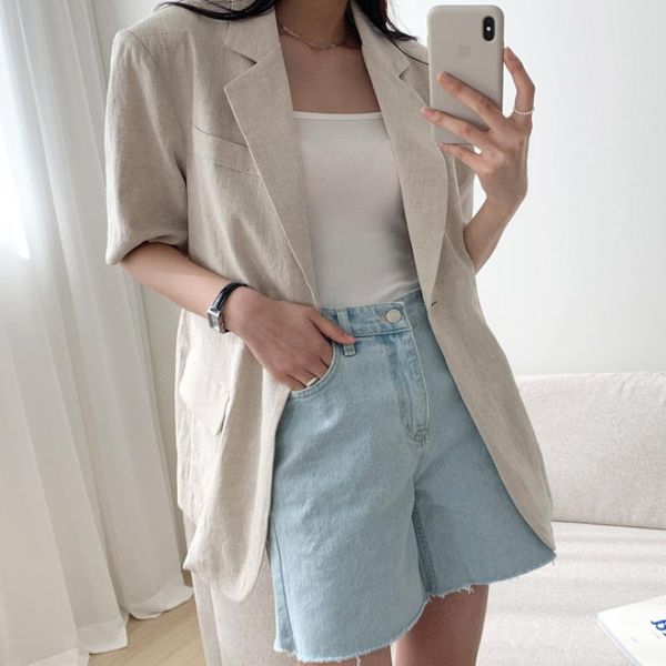 

ewq] 2020 summer new sweet women jacket loose casaul suits outwear simple one-button tie ladies office blazer coat, White;black