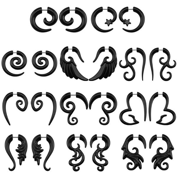 

acrylic stud earrings fake piercing ear plugs tunnels spiral ear plug tunnels black stud earrings expander spike tunnel, Golden;silver