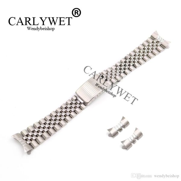 

carlywet 13 17 19 20 22mm hollow curved end solid screw links silver 316l stainless steel replacement watch band strap bracelet, Black;brown