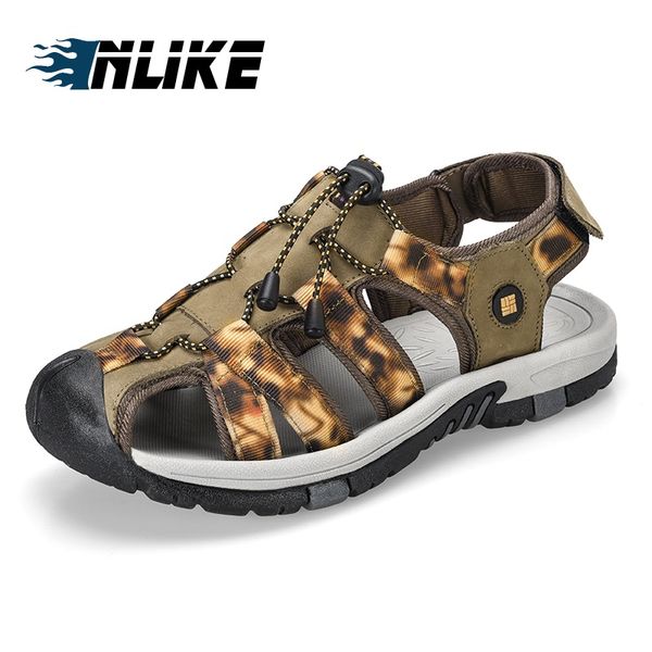 

men sandals genuine leather summer sandals men breathable flat, Black