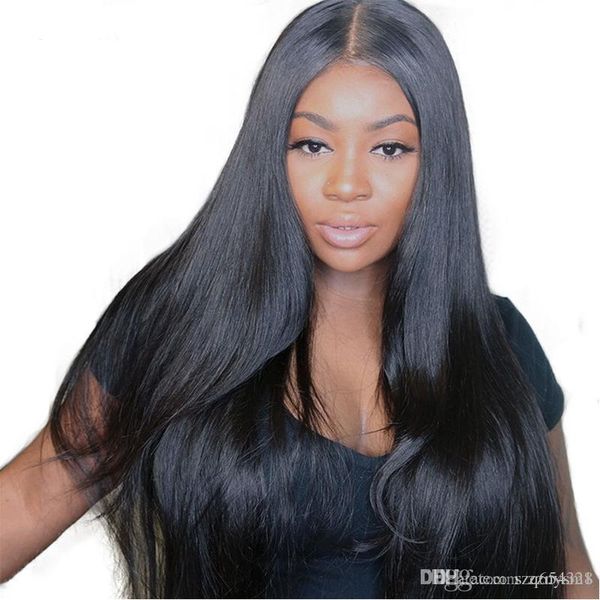 

4x4 silk base full lace человеческих волос парики для женщин 180% прямые полные парики шнурка предварительно сорвал бразильские парики волос, Black