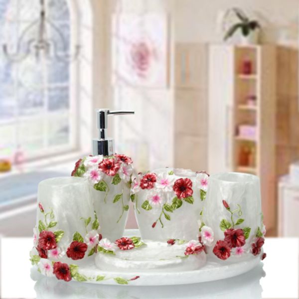 

5pcs 6pcs/set resin bathroom accessories sets/dispensers/dishes/toothpaste holders/tray/bathroom tumblers/bathroom products