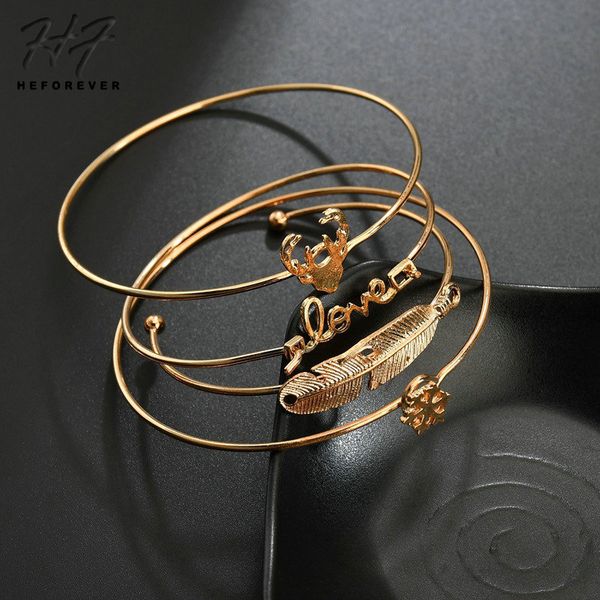 

trendy gold color leaf deer snowflower sets bangles for women letter love opening bangle fashion jewelry kb201, Black