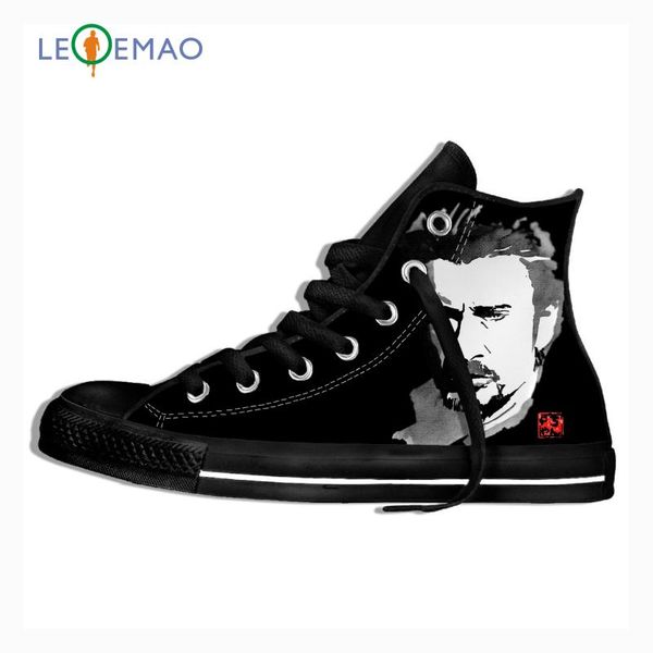 

custom men's canvas sneakers johnny hallyday french elvis presley handiness flats walking shoes big black