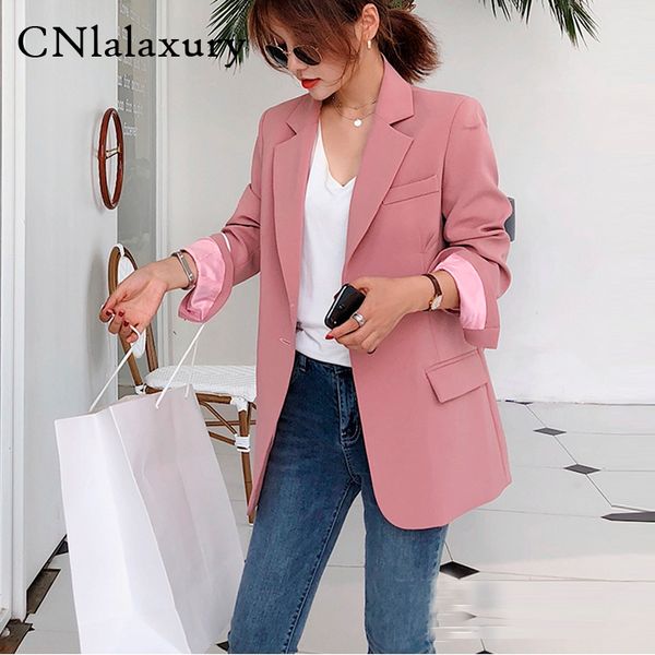 

office lady suit blazers coat women notched collar single button suit jacket long sleeve outerwear 2020 casual chaqueta mujer, White;black