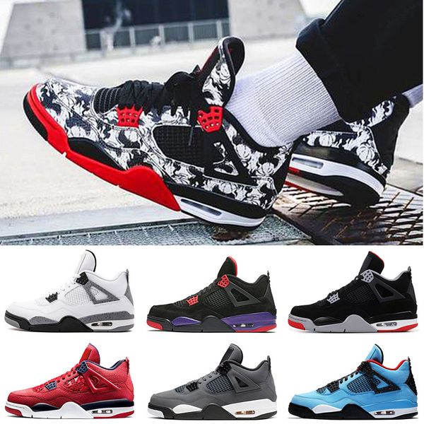 

2020 bred 4 tattoo travis scott cavs green grow rapotors 4s basketball shoes men silt red splatter punch white cement designer shoes, White;red