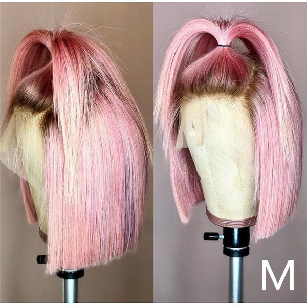 

roselover short bob ombre colored 13*6 lace front human hair wigs preplucked with baby hair remy brazilian human 150% 8-14, Black;brown