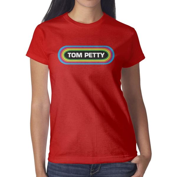 

tom petty rainbow around name logo red womens t shirt,shirts,t shirts,tee shirts printing personalised make a custom classic t shirt, White