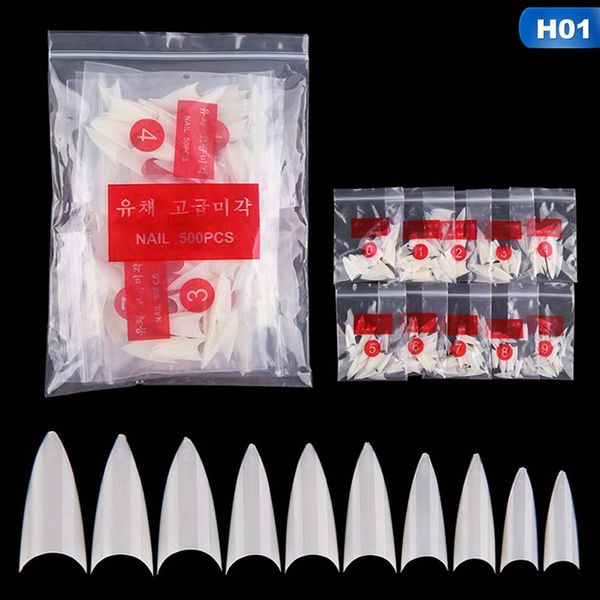 

500pcs/bag false nails natural /clear/white stiletto sharp french artificial nails acrylic fake tips design, Red;gold