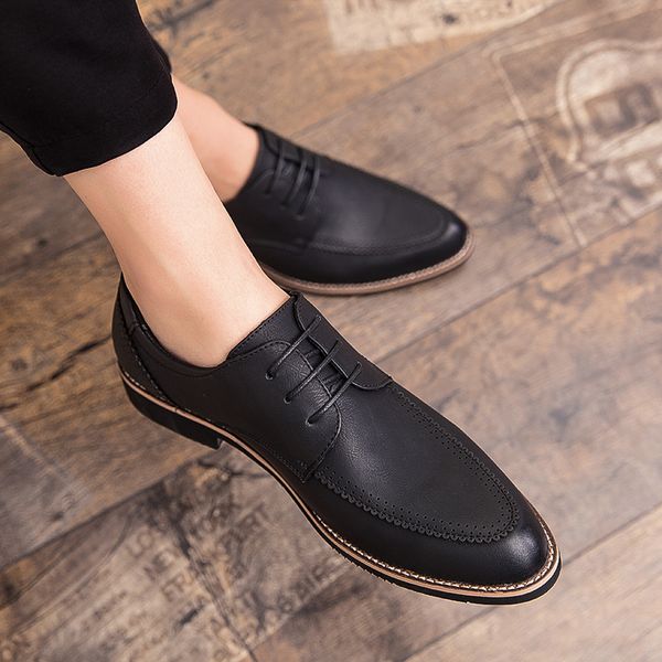 

men casual shoes sneakers leather men's flats leisure pointed formal business lace up oxfords trend black shoes dropshipping