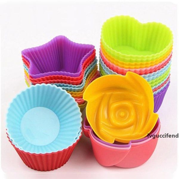 

silicone mold heart cupcake pentagram round heart silicone cake mold muffin baking nonstick reusable silicone cake cup