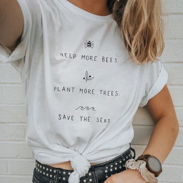 

wholesale 2020 summer loose modal help more bees plant more trees save the seas, White