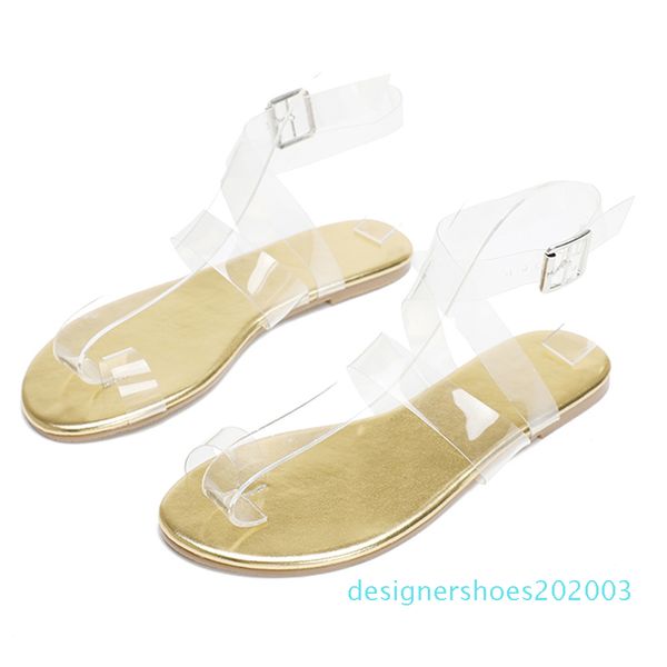 

summer 2020 designer women pvc clear low heels flats sandals gold snake print flat sandals flip flops plus size shoes d03, Black