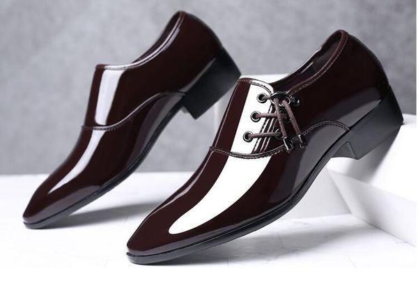 

2019 patent leather dress shoes for men metal pointed toe elegant wedding zapatos slip on casual oxford black shoe
