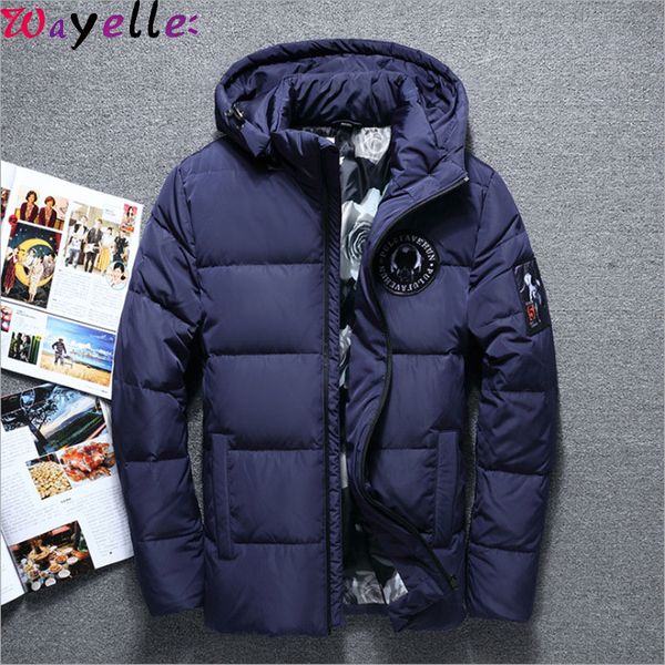 

koean teens men winter down jacket coat white duck hooded down jacket male thicken warm windbreaker trench coat men bubble, Black