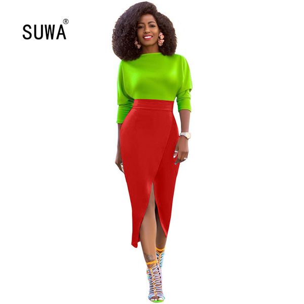 

spring autumn elegant bodycon skirt women side split high waisted midi skirt slim hip pencil skirts work office lady clothes, Black