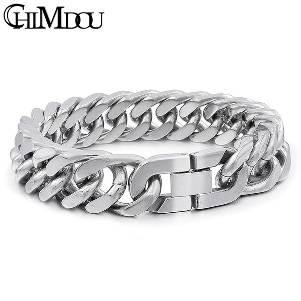 

stainless steel men bracelet 15mm/17mm/20mm heavy cuban chain biker jewelry new style good quality, Golden;silver