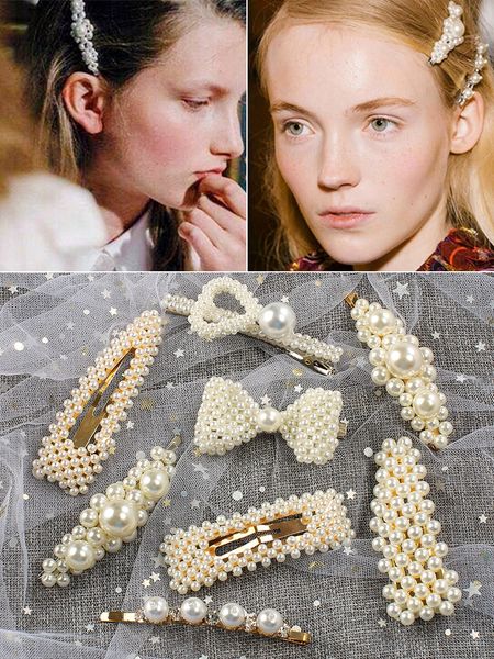 

2019 new korean version fashion women pearl hair clip ins barrettes hairpin hair accessories for women girls headwear z11, Slivery;white