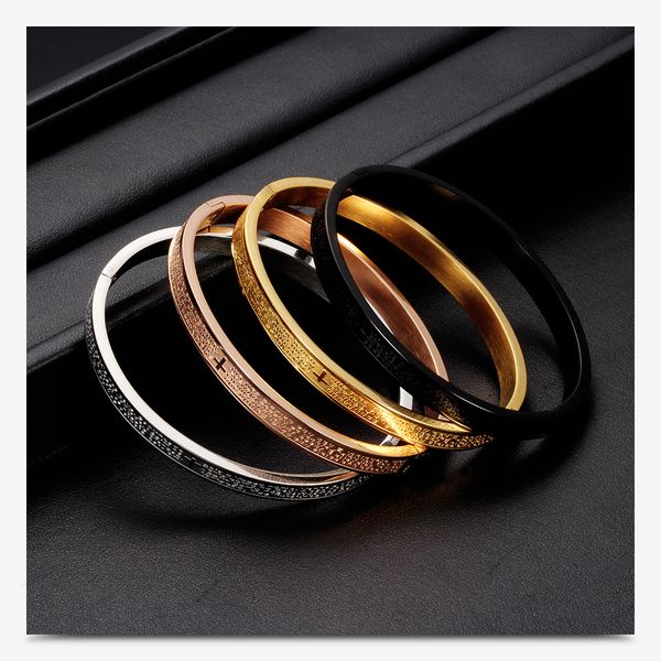 

fashion bible sculpture cross bracelets & bangle for women men couple stainless steel bracelet gold color wedding jewelry gift, Black