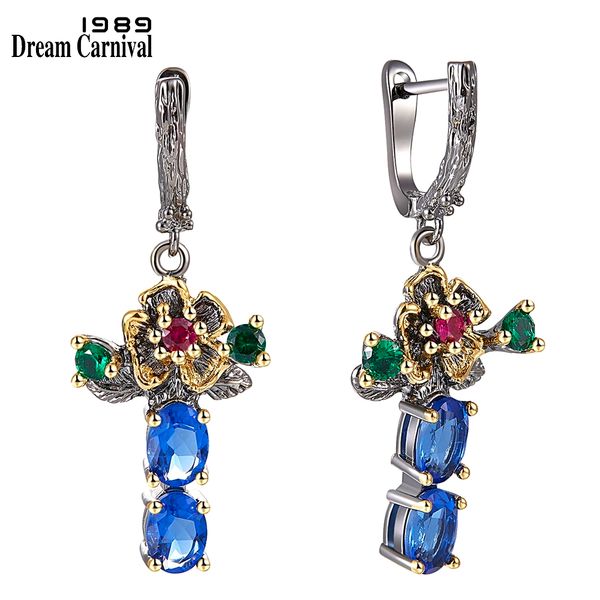 

dreamcarnival 1989 new arrived flower style drop earrings for women blue zirconia anniversary party chic jewelry pick we3877, Silver
