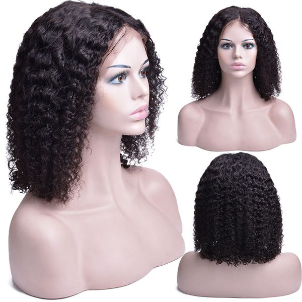 

13x4 bob wigs brazilian lace front human hair wigs for black women non-remy kinky curly short lace front 150% densty, Black;brown