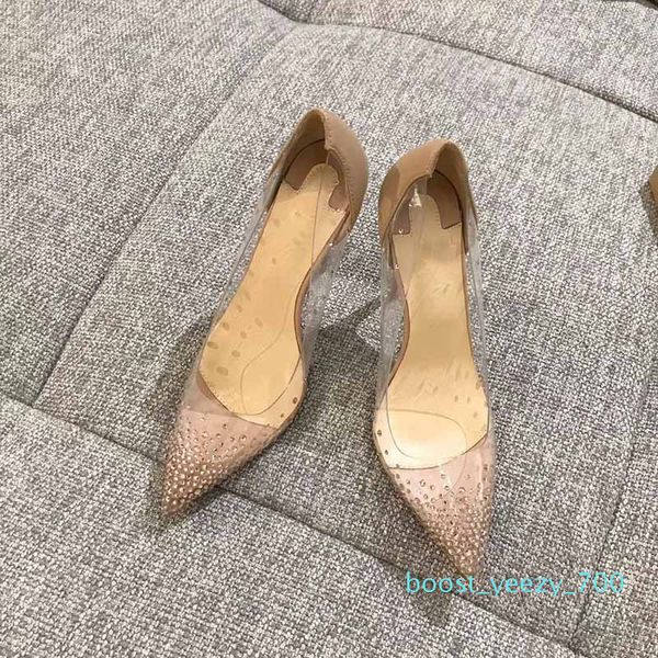

clear pvc red bottom high heels luxury crystal pointed toe stiletto pumps brand dress party shoes woman wedding shoes b70, Black