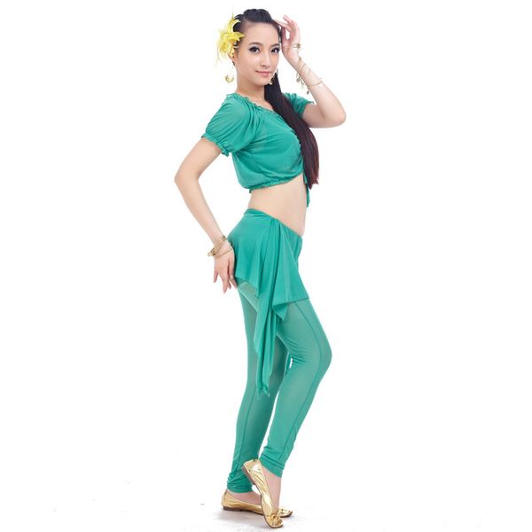 

3pcs/set yarn transparent water beam waist skirt pants suit belly dance suit uniforms waist decoration summer, Black;red