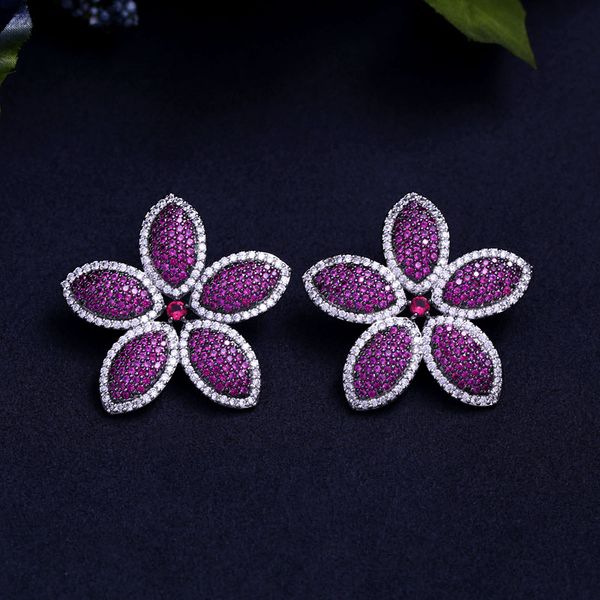 

fashion- newe45mm oversized big flower design brand new fashion popular luxury cubic zirconia engagement wedding party stud earring, Golden;silver