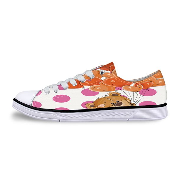 Ursos de peluche bonito E Heart-Shaped Unisex Balloons sapatas de lona para sapatas Flats Homens clássico lona adolescente meninos Studnets Low Top