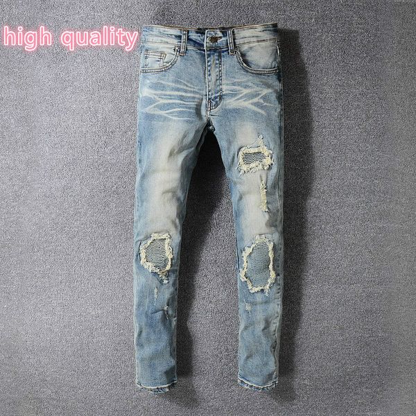 

2020 mens designer jeans brand denim slim embroidered pants fashion ripped trousers europe and america street with logo #544, Blue
