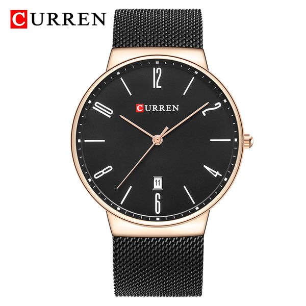 

curren fashion men's watches quartz-watch men slim business wristwatch luxury stainless steel waterproof watch male clock analog, Slivery;brown