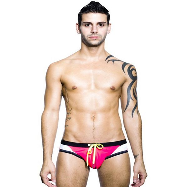 

new men's european and american fashion silky triangle swim trunks, Black;white