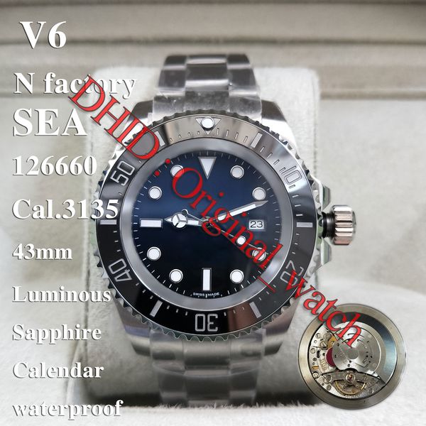 

n v7 luxury mens watch sea swiss cal.3135 automatic watches deep ceramic 43mm black blue dial waterproof mens watches montres de luxe, Slivery;brown