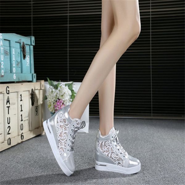 

summer women shoes woman breathable mesh sneakers flats lace loafers thick heels platform wedges casual comfort creepers, Black