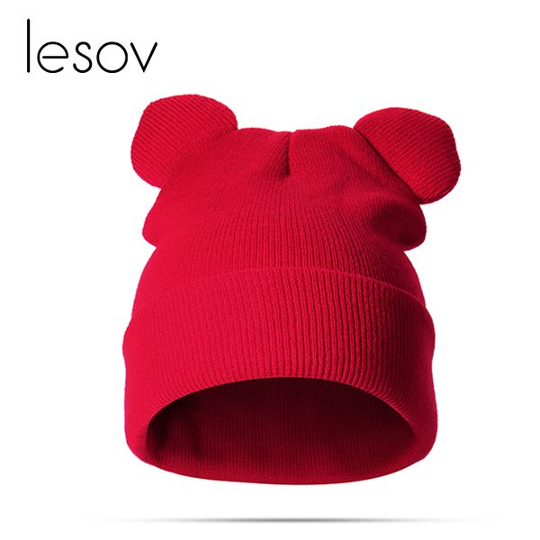 

lesov new cat ear knitted beanie hat women men warm winter hats beanies skullies skiing snow caps knitting woolen bonnet gorro