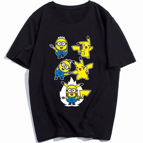

banana minion fusion cartoon tshirt raichu kawaii student tee shirts boy 100 cotton fashion european streetwear, White;black