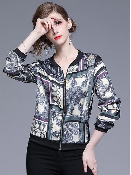 

2019 spring autumn new women's long-sleeved jacket casual v-neck print thin section sun protection clothing baseball uniform, Black;brown