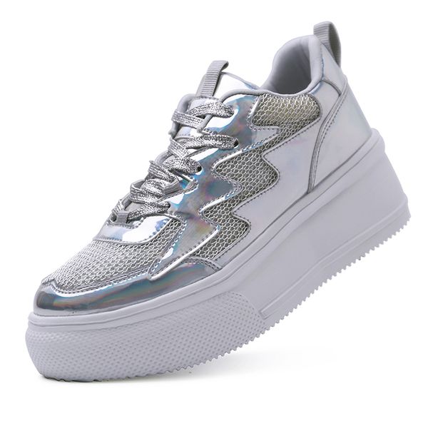 

высота платформа растущая женская обувь черных золотой серебряный женщина повседневные кроссовки дышащий ladies обувь удобная walking, Black