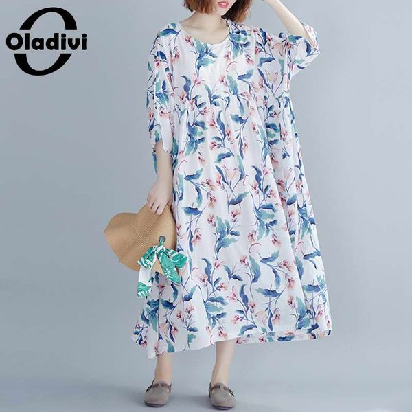 

oladivi oversized plus size women fashion printed maxi long dress ladies casual loose summer tunic dresses 9xl 8xl 7xl 6xl 5xl, Black;gray