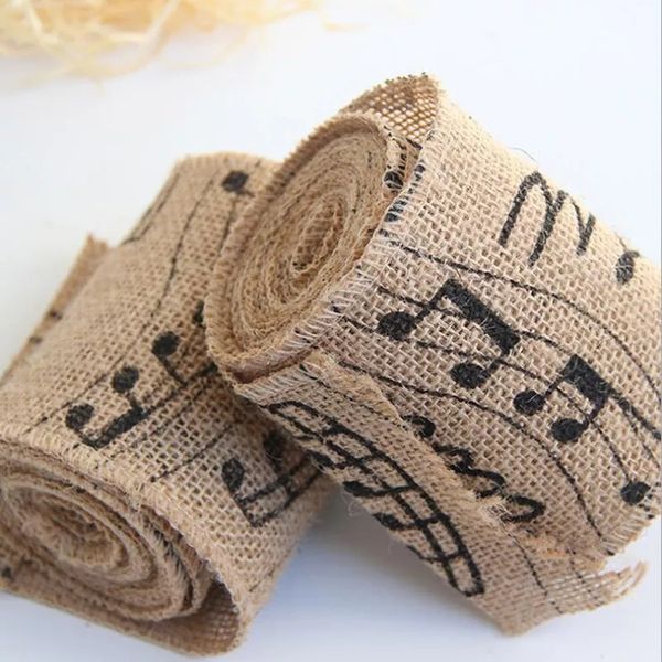 

natural jute burlap wide ribbon rustic vintage hessian music notes ribbon wedding decoration party supplies gift packin