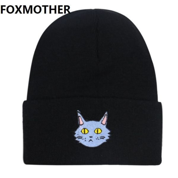 

foxmother women knitted thick beanie cat print hat winter bonnet hats caps warm winter hat female skullies beanies, Blue;gray
