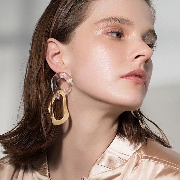 

vintage irregular gold color alloy dangle earring for women fashion transparent acrylic statement drop earring female jewelry, Silver