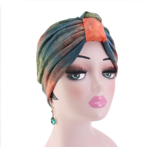 

muslim women soft sleep ruffle bandana cross turban hat cancer chemo beanies headwear headwrap skull cap hair accessories, Blue;gray