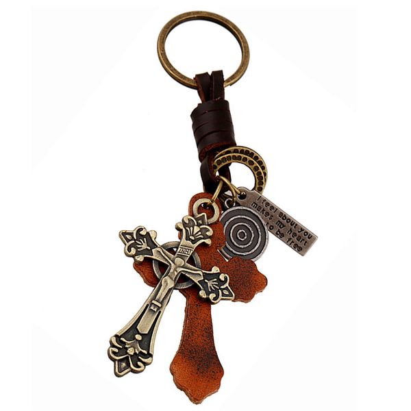 

крест сплав кожа брелок бронзовый ретро христианский крест брелок кожаный брелок держатель шарм подвеска сувенирная christian подарков, Black