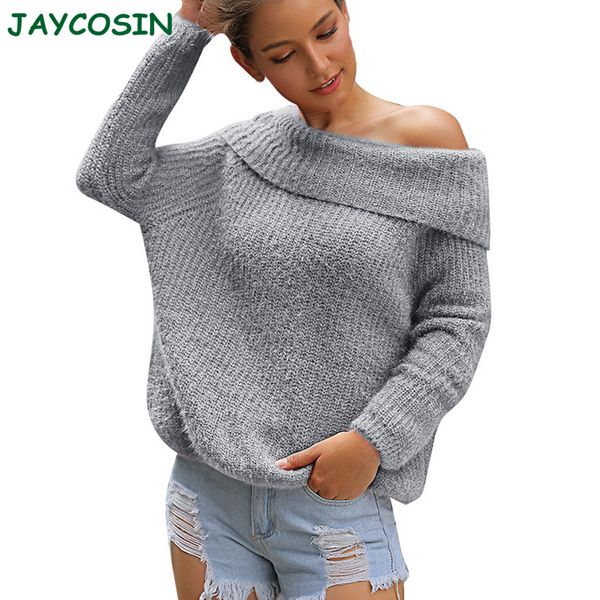 

jaycosin clothes women slash neck knitted sweater women invierno 2019 winter fashion long sleeve solid pullover sweater 909, White;black