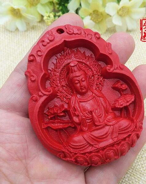 

ручная роспись резные гуаньинь киноварь кулон ожерелье национальный ветер свитер цепи баоань киноварь автомобиль висит, Silver